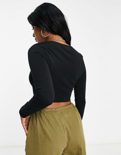 Fuller Bust Square Neck Crop Top With Seam Detail