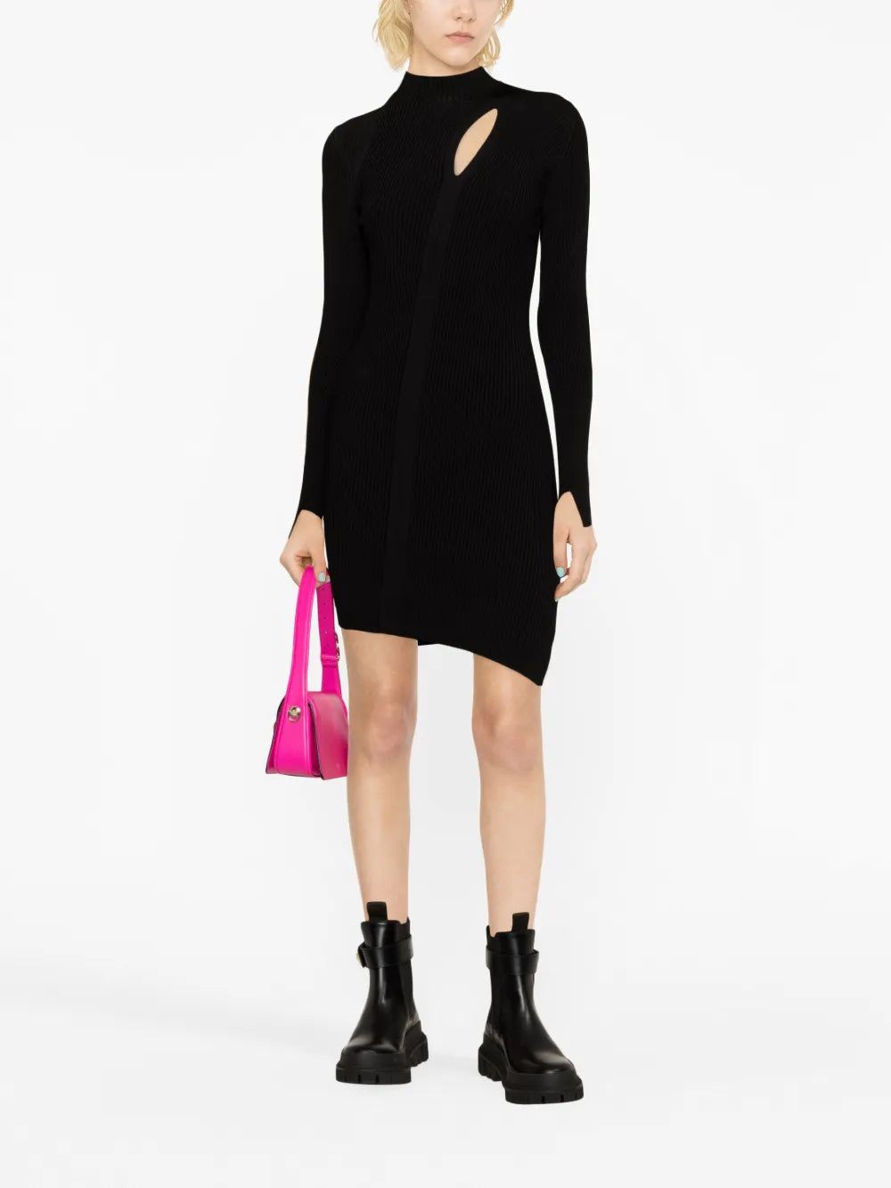 Ribbed-Knit Slashed Minidress