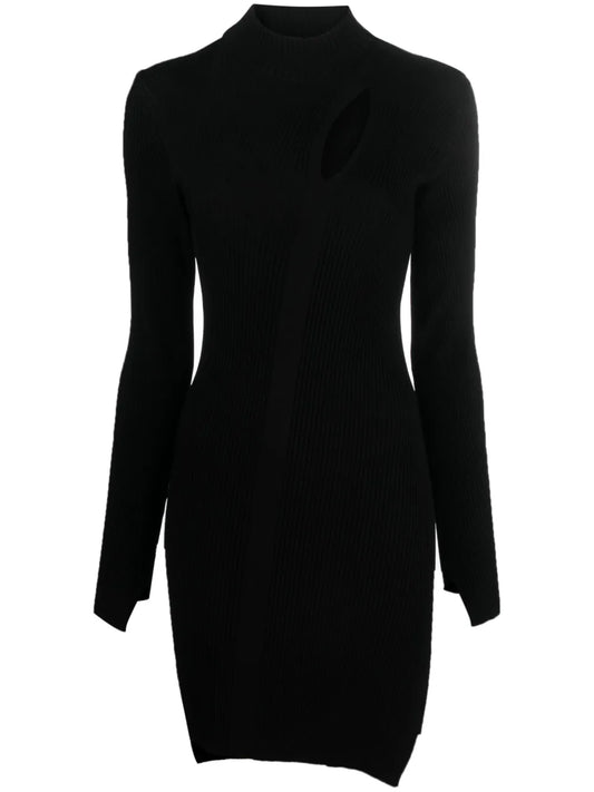Ribbed-Knit Slashed Minidress