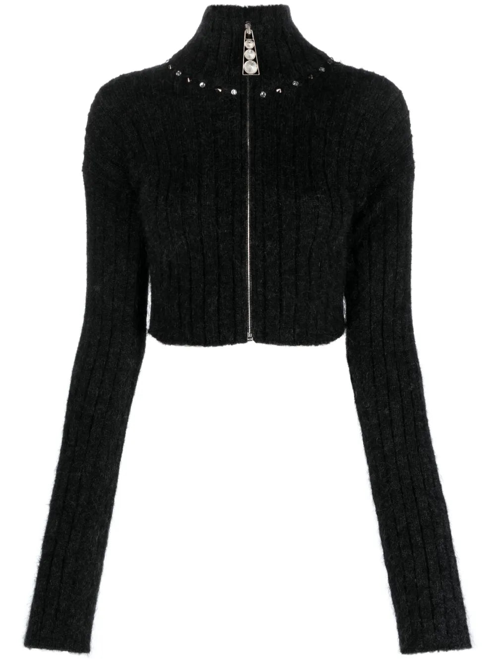 Embellished Ribbed-Knit Cardigan