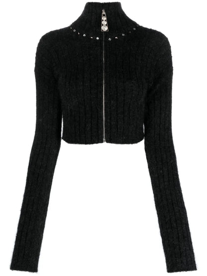 Embellished Ribbed-Knit Cardigan
