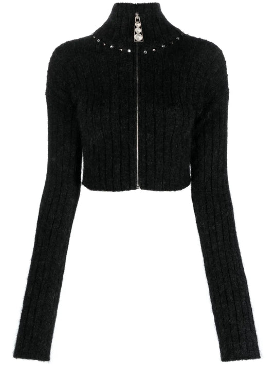 Embellished Ribbed-Knit Cardigan