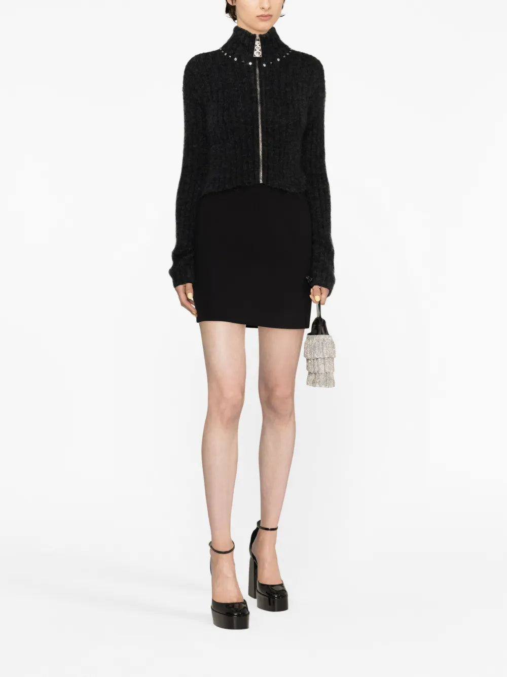Embellished Ribbed-Knit Cardigan