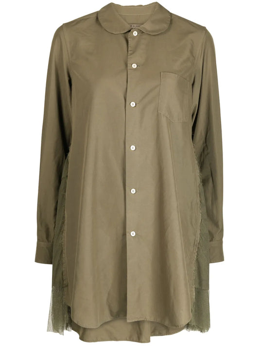 Tulle-Panel Asymmetric Shirt