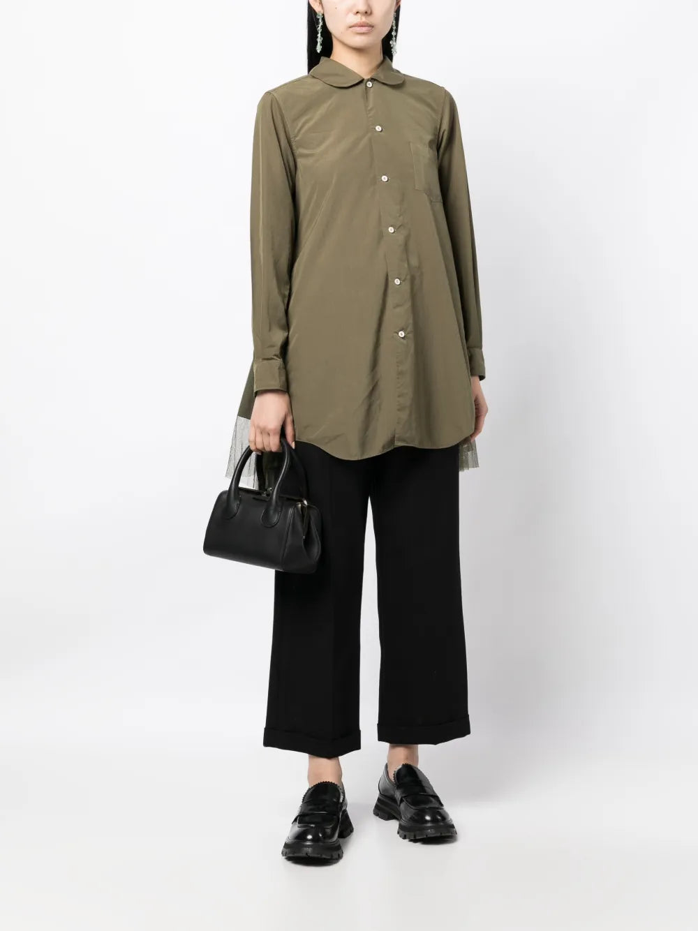 Tulle-Panel Asymmetric Shirt