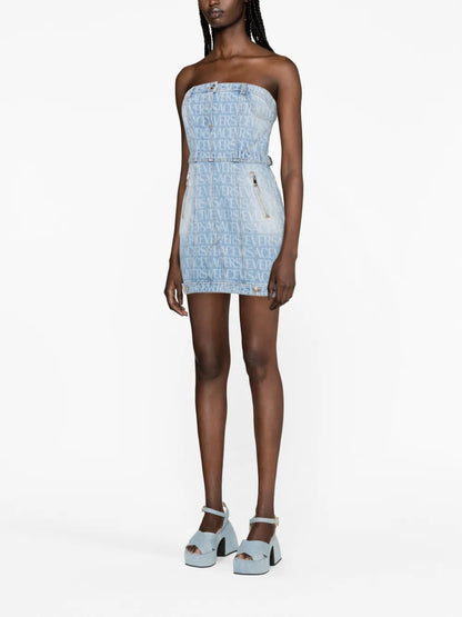 Versace Allover Denim Minidress