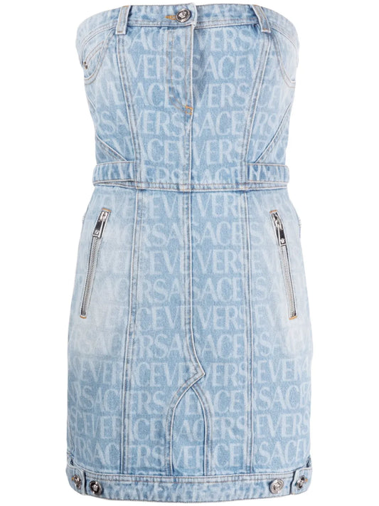Versace Allover Denim Minidress