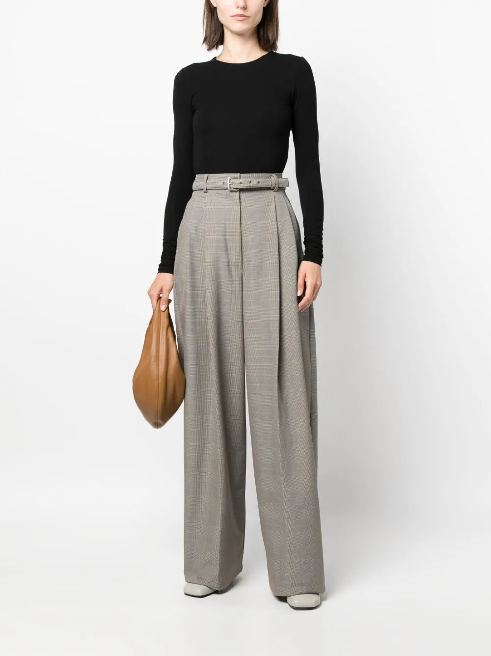 Glen Plaid Wide-Leg Trousers