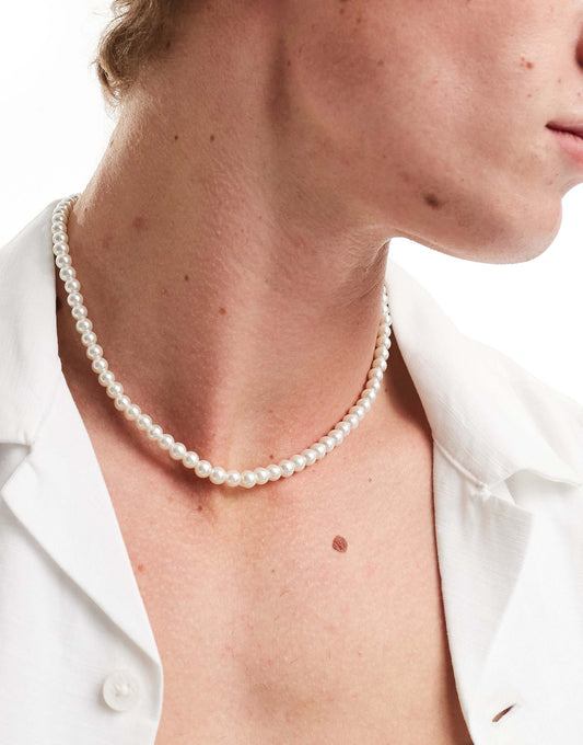 Short 6Mm Glass Faux Pearl Necklace