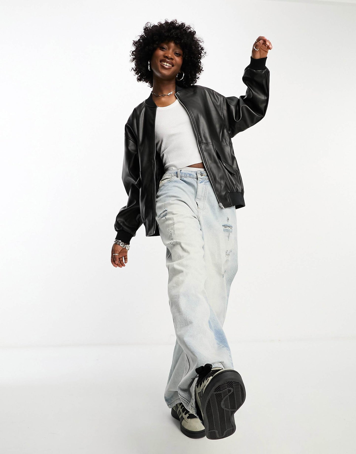 Faux Leather Bomber Jacket