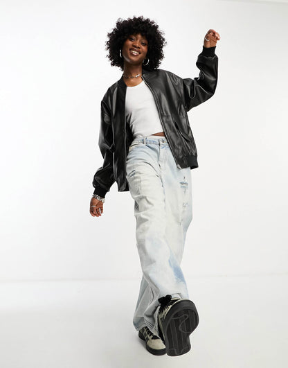 Faux Leather Bomber Jacket
