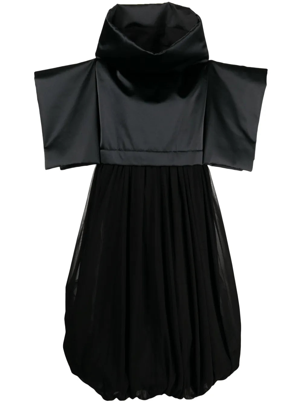 Wide-Sleeves Puffball Midi Dress