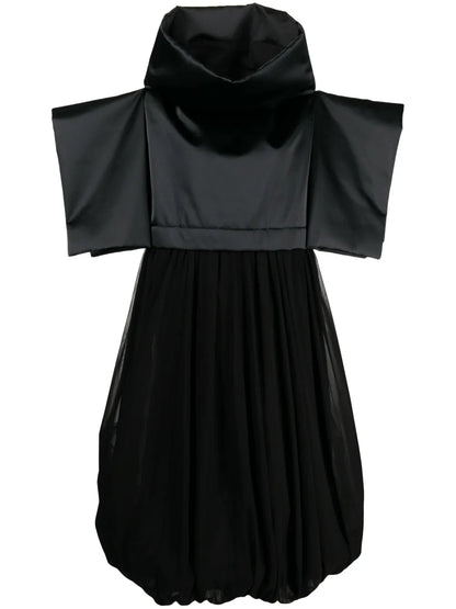 Wide-Sleeves Puffball Midi Dress