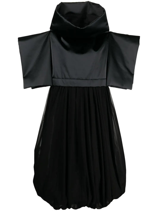 Wide-Sleeves Puffball Midi Dress