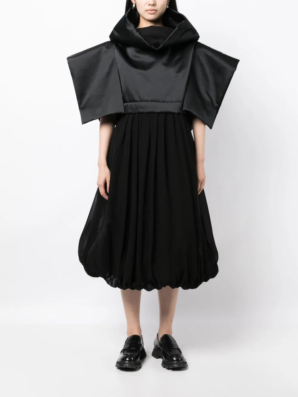Wide-Sleeves Puffball Midi Dress