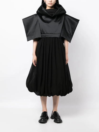 Wide-Sleeves Puffball Midi Dress