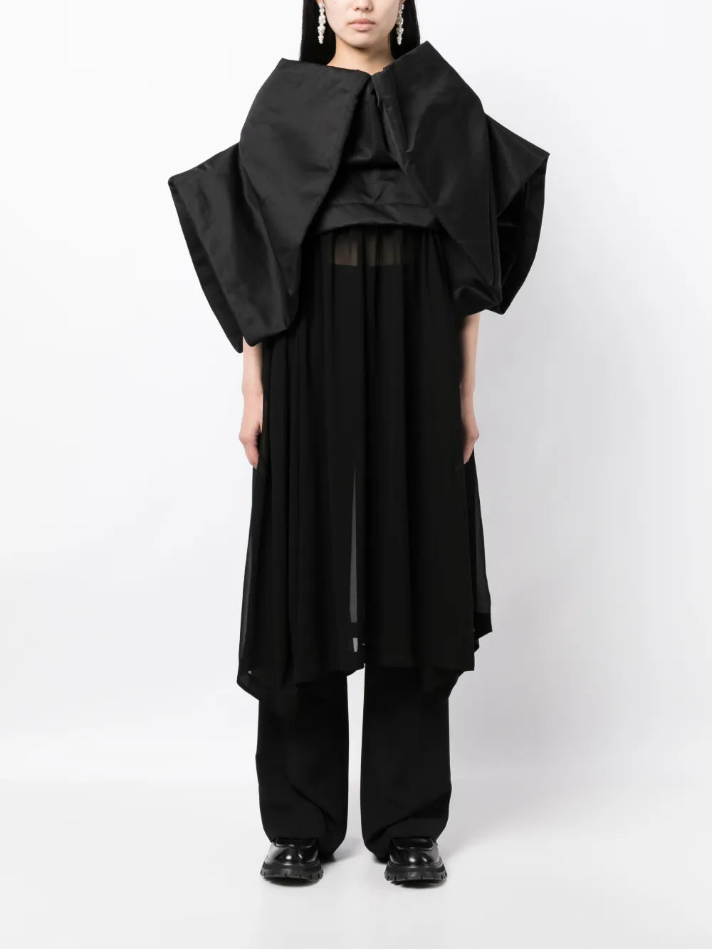 Folded-Detailing Sheer-Underlayer Dress