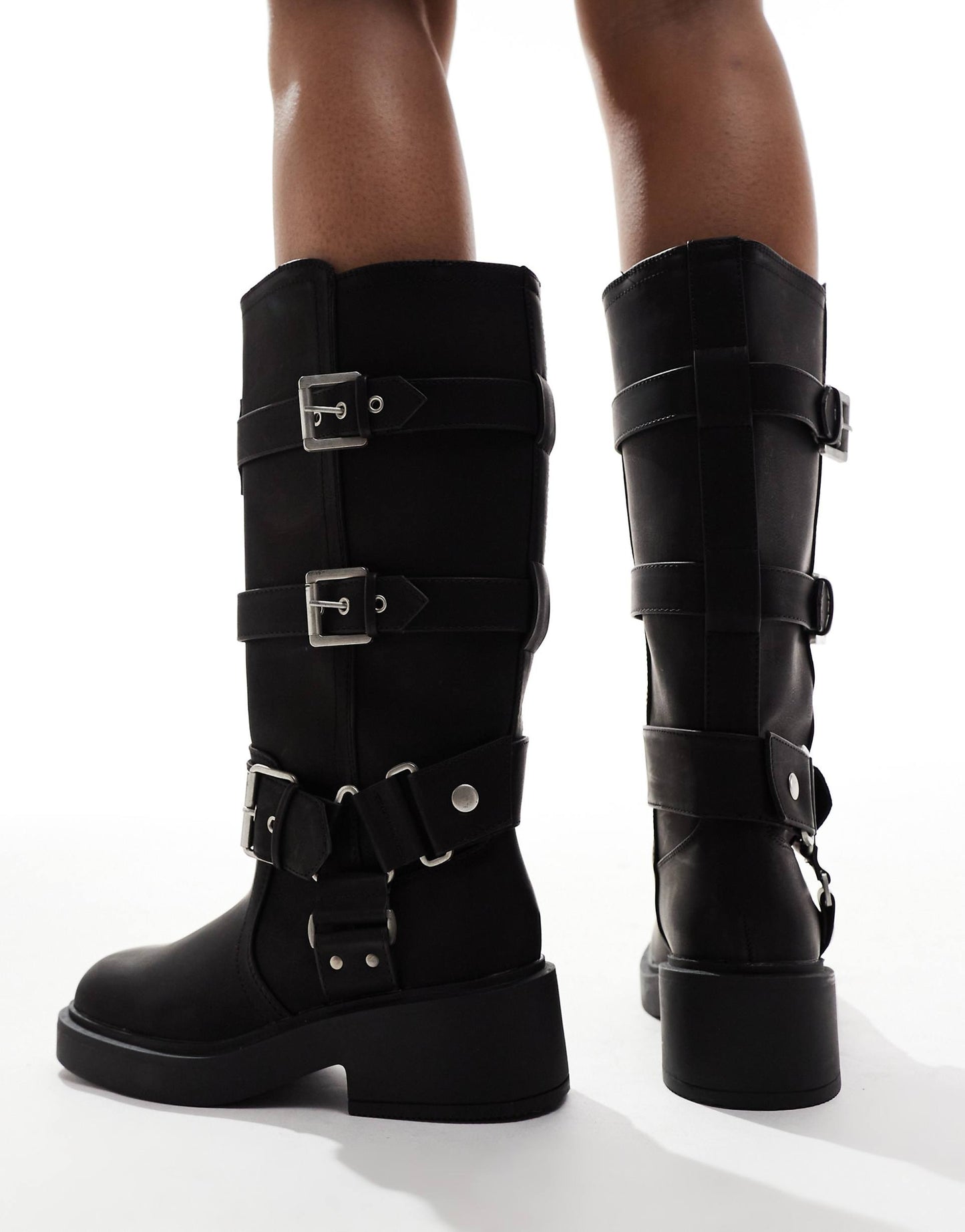 Captain Multi-Buckle Biker Knee Boots