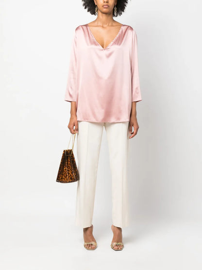 Nathalie V-Neck Silk Blouse