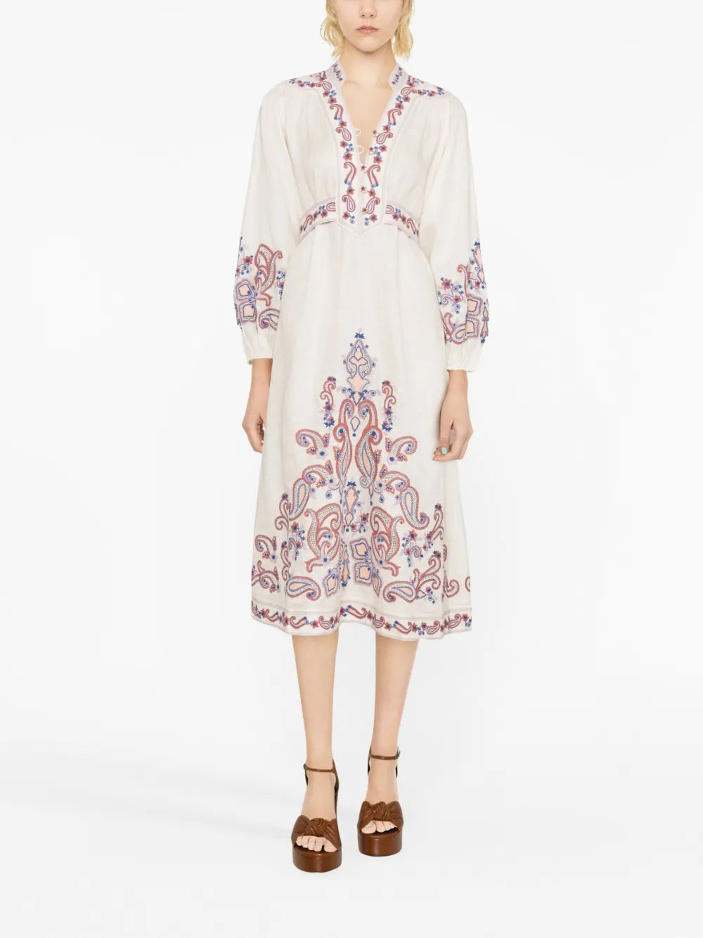 Devi Floral-Embroidery Midi Dress