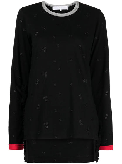 Floral-Embroidery Cotton T-Shirt