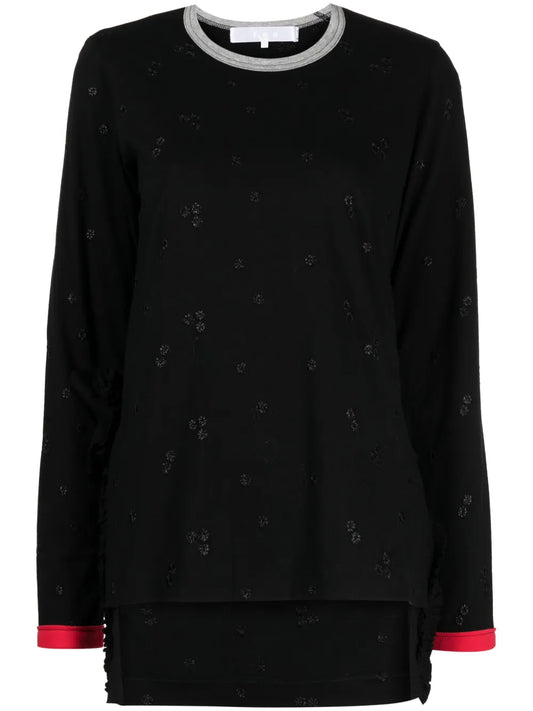Floral-Embroidery Cotton T-Shirt