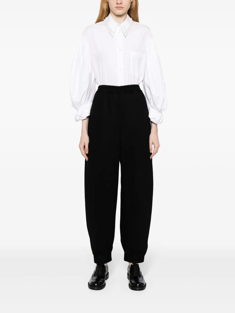 Elasticated-Waist Wool High-Waist Trousers