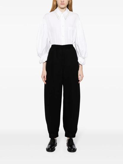Elasticated-Waist Wool High-Waist Trousers