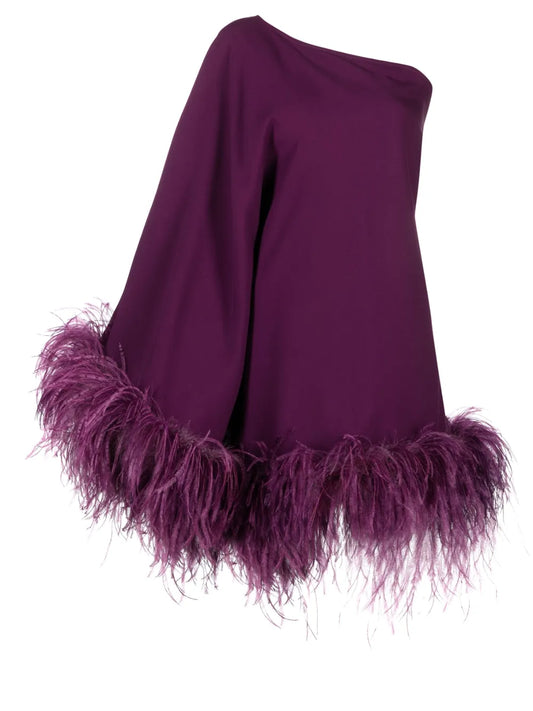 Feather-Trimmed One-Shoulder Top