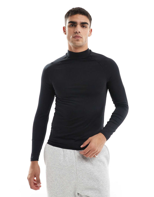 Training Long Sleeve Muscle Fit Base Layer With Mock Neck With Thermal Performance Fabric