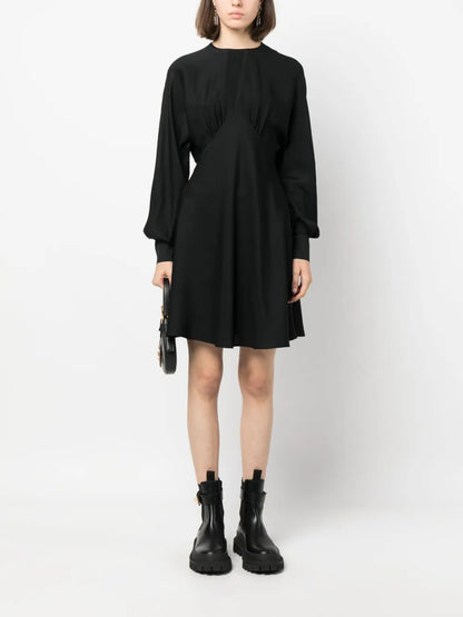 Satin Poet-Sleeve Midi Dress