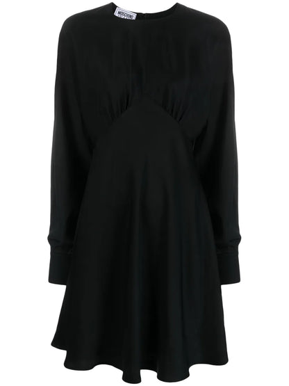 Satin Poet-Sleeve Midi Dress
