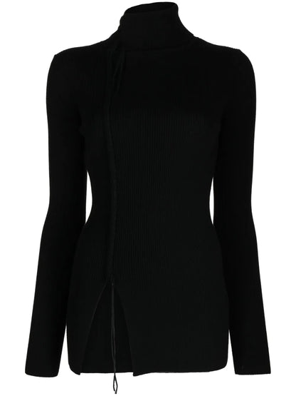 Front-Slit Wool Knitted Top