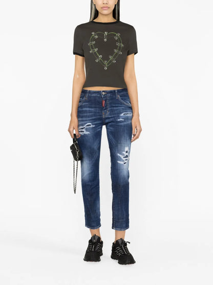 Mid-Rise Distressed Skinny Jeans