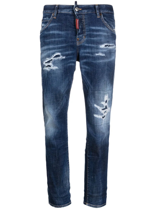 Mid-Rise Distressed Skinny Jeans