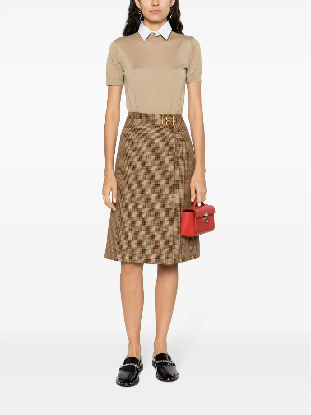 Pointed-Collar Layered Fine-Knit Jumper