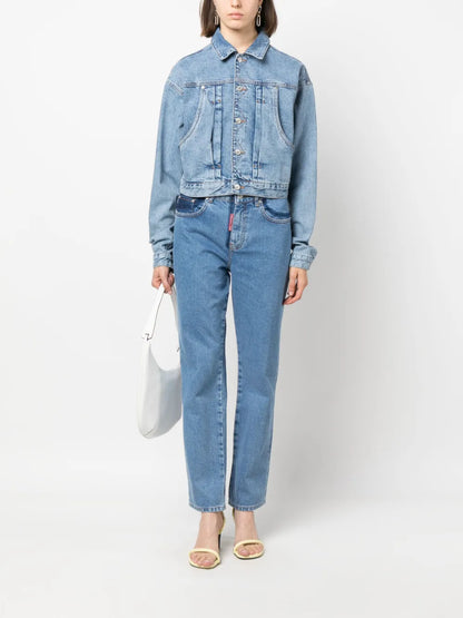 Two-Tone Straight-Leg Jeans