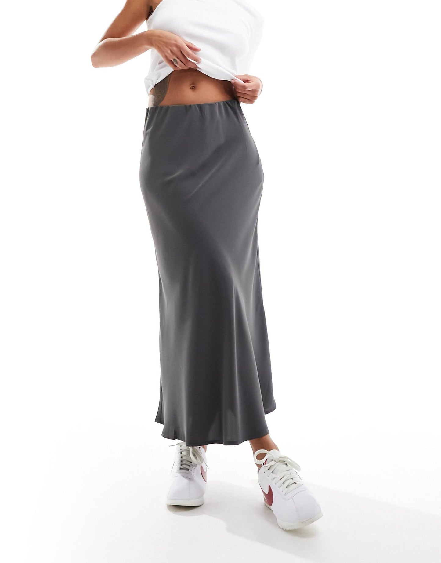 Matte Satin Midi Skirt