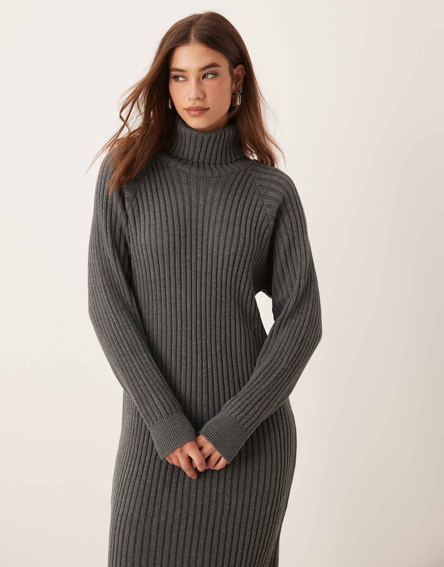 Ribbed Roll Neck Jumper Midi Dress