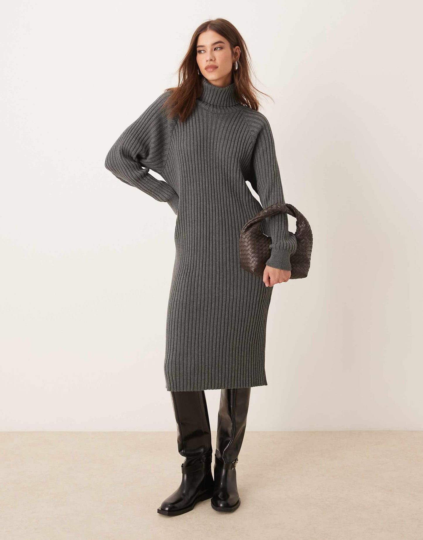 Ribbed Roll Neck Jumper Midi Dress