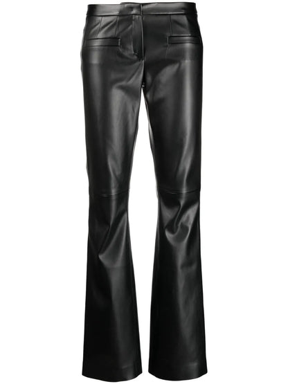 Mid-Rise Faux-Leather Flared Trousers