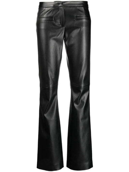Mid-Rise Faux-Leather Flared Trousers
