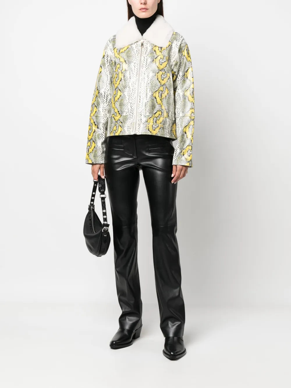 Mid-Rise Faux-Leather Flared Trousers