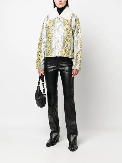Mid-Rise Faux-Leather Flared Trousers