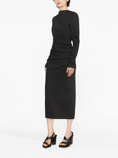 Gathered Cut-Out Midi Dress