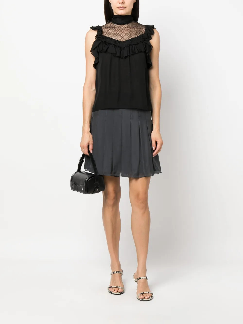 Panelled Sleeveless Silk Chiffon Blouse