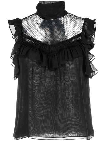 Panelled Sleeveless Silk Chiffon Blouse