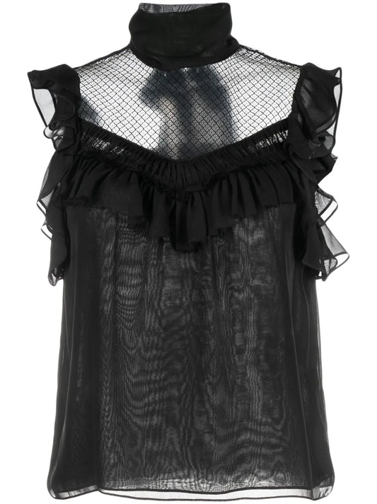 Panelled Sleeveless Silk Chiffon Blouse