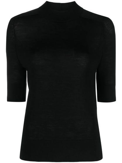 Ribbed-Collar Wool Knitted Top