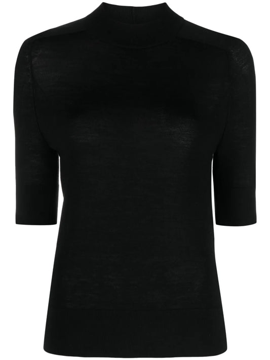 Ribbed-Collar Wool Knitted Top